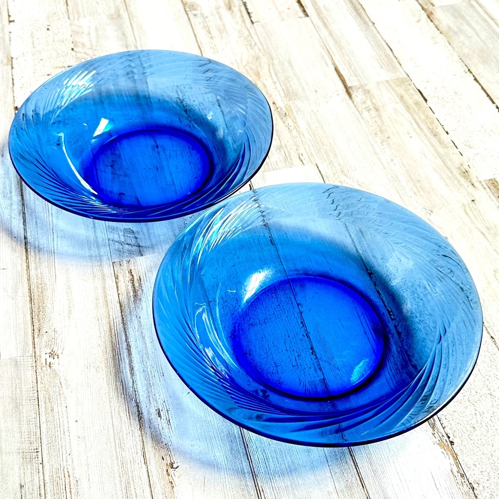 Set of TWO Pyrex cobalt blue glass bowls